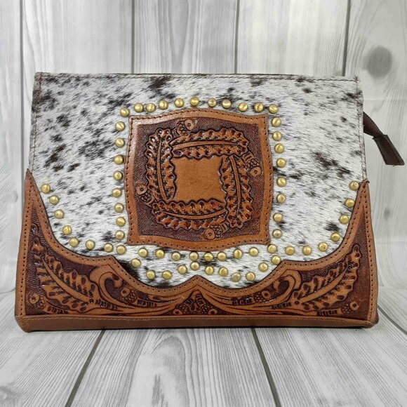 Western Hair-on Leather Purse – Tooled Cowhide Tote, Crossbody Shoulder Bag - Picture 9 of 12